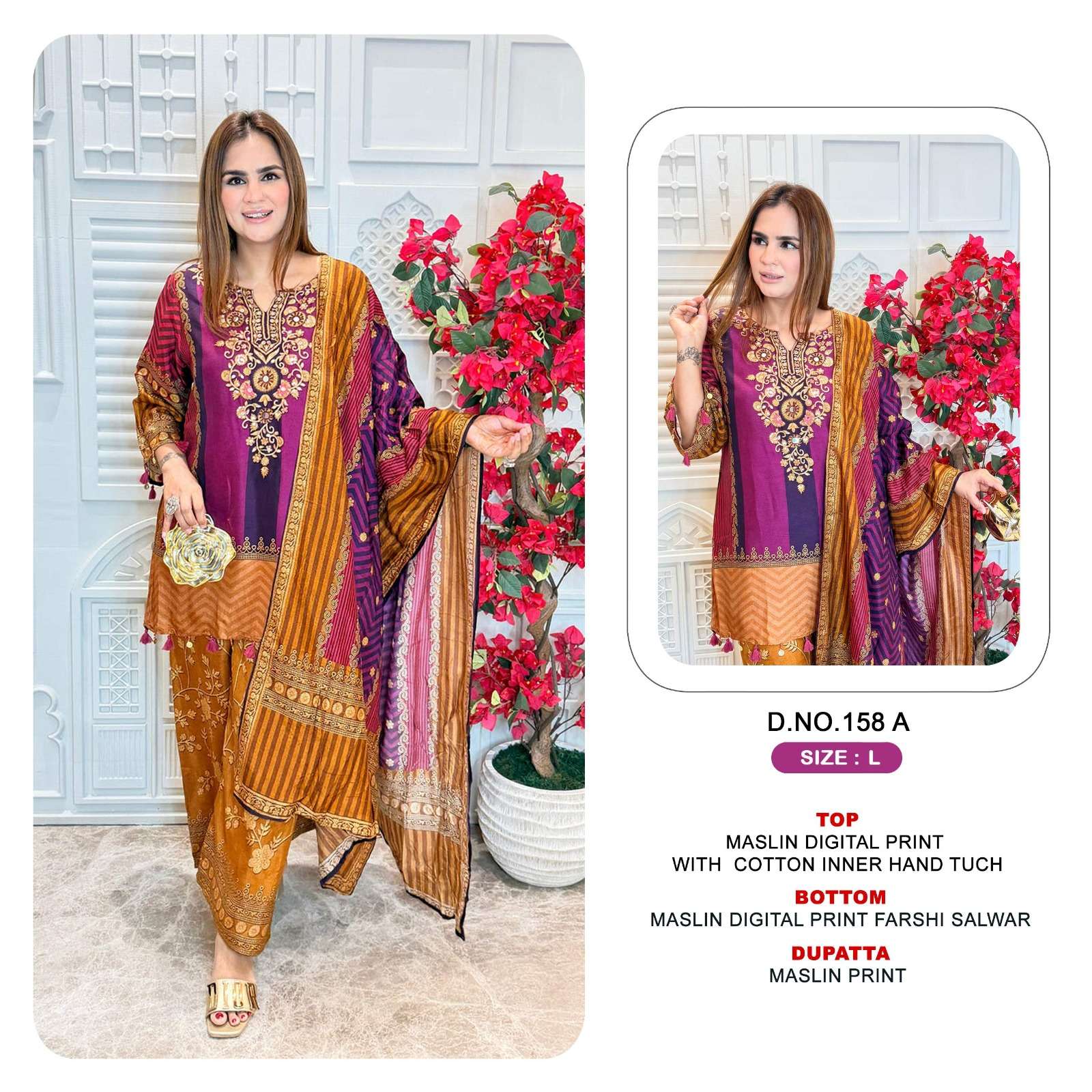 158 MASLIN DIGITAL PRINT AND WORK 3 PIECE SUIT FOR WEDDING TYPE CLOTH SHOP